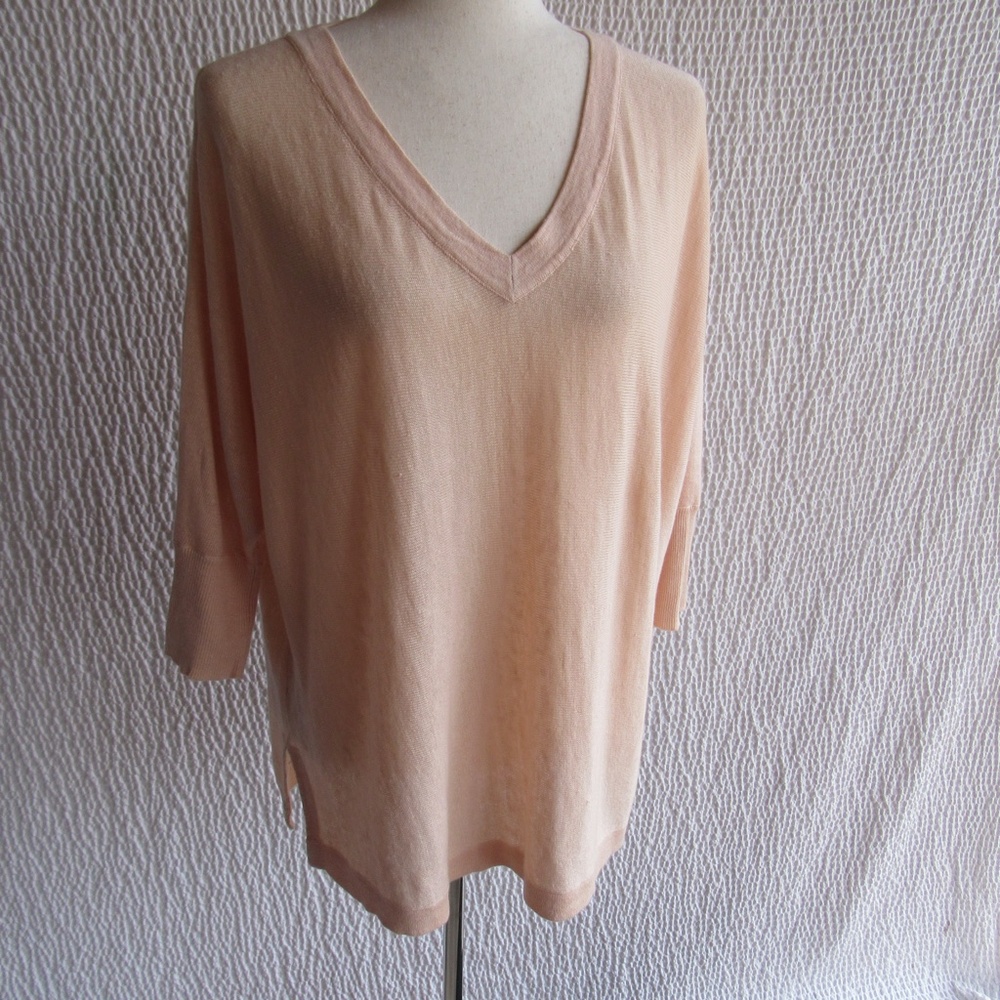 Garnet Hill Lightweight Linen Pullover Sweater XS Lagenlook Vneck 3/4  Pink - Picture 8 of 10